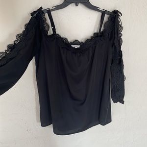 black off the shoulder tie sleeve top